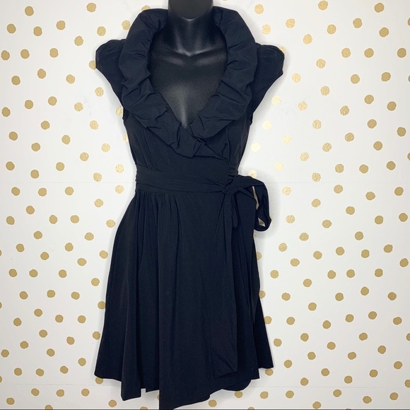 bebe Dresses & Skirts - Bebe Ruffle Collar Plunge Wrap Dress Black S goth chic